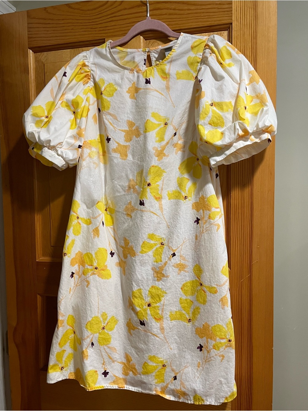 a new day White Mini Dress with Yellow Floral Print and Puff Sleeves